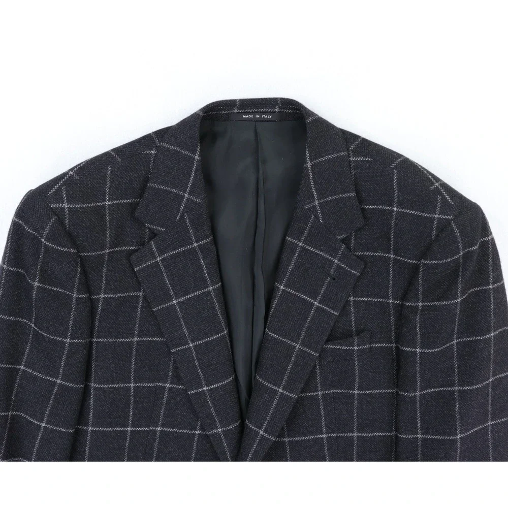 Armani Collezioni Blazer Mens 40R Black Gray Windowpane Cashmere Made in Italy